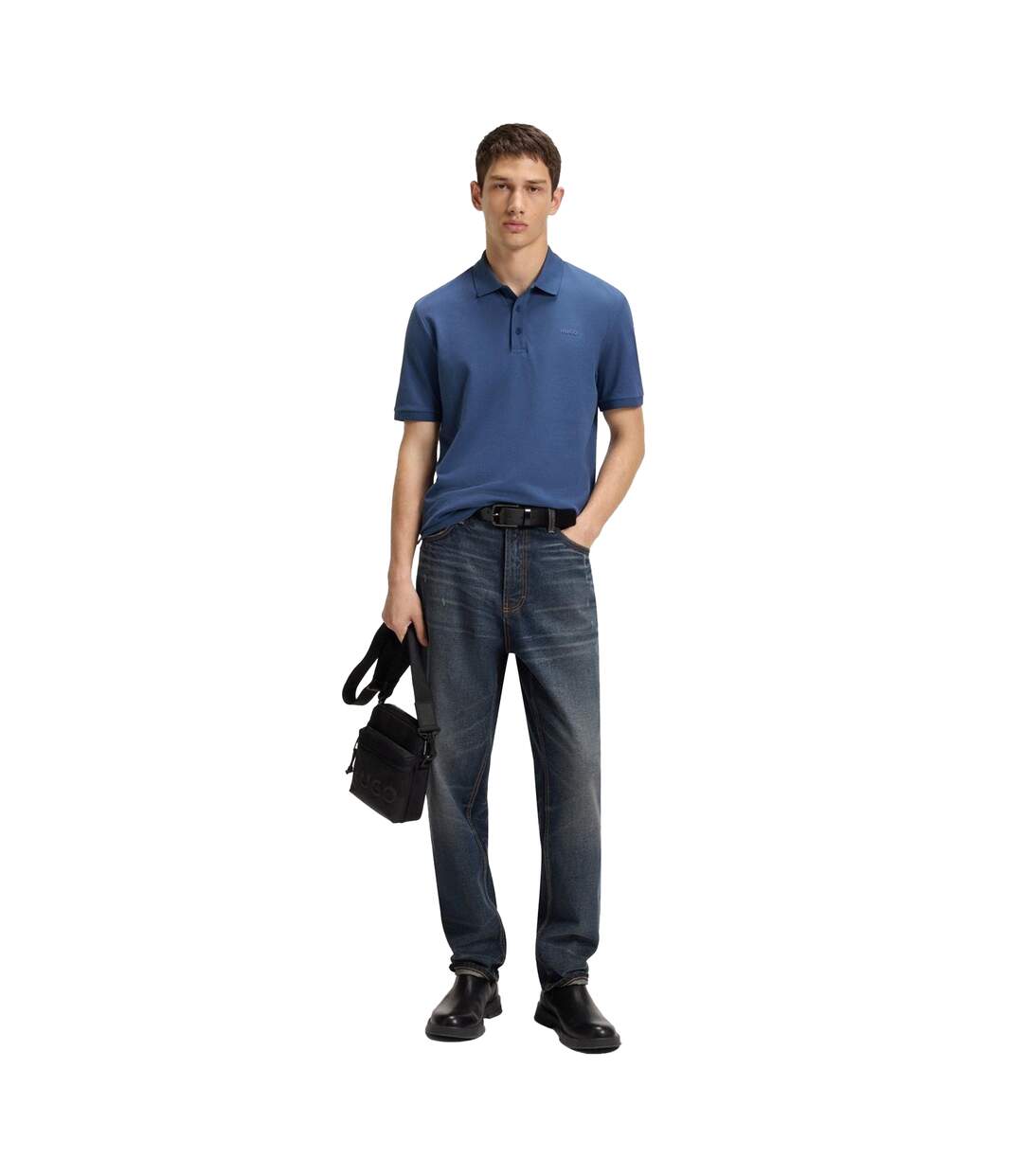 Mens Donos Cotton Polo Shirt Medium Blue Hugo-4