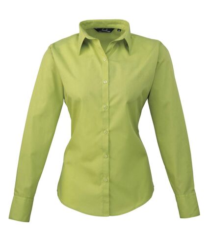 Premier Womens/Ladies Poplin Long Sleeve Blouse / Plain Work Shirt (Lime) - UTRW1090