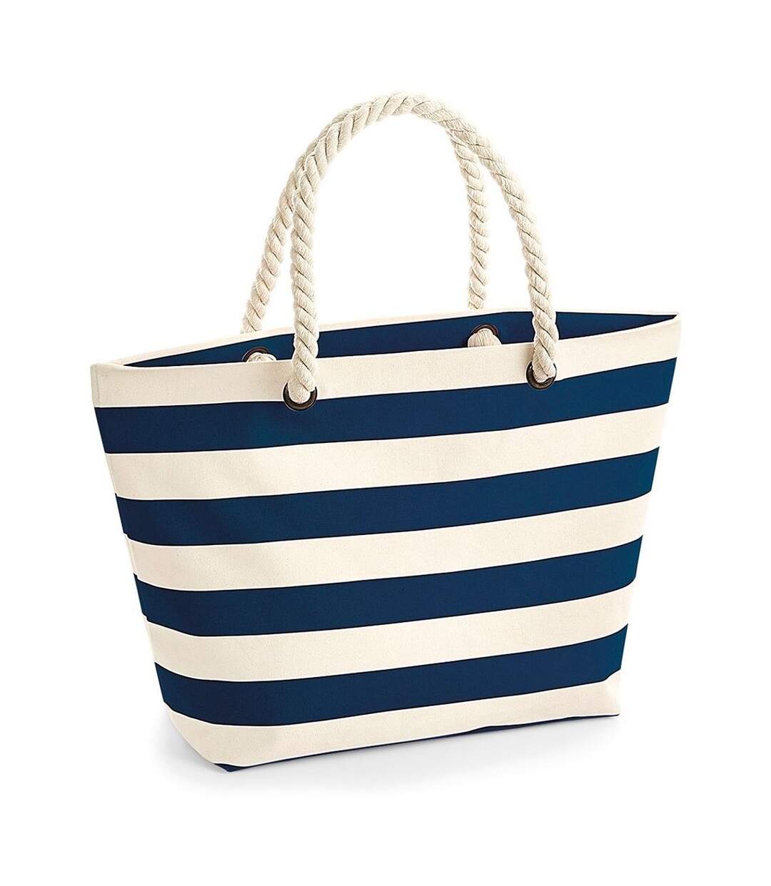 Grand sac de plage en toile - W680 - beige et bleu marine-1