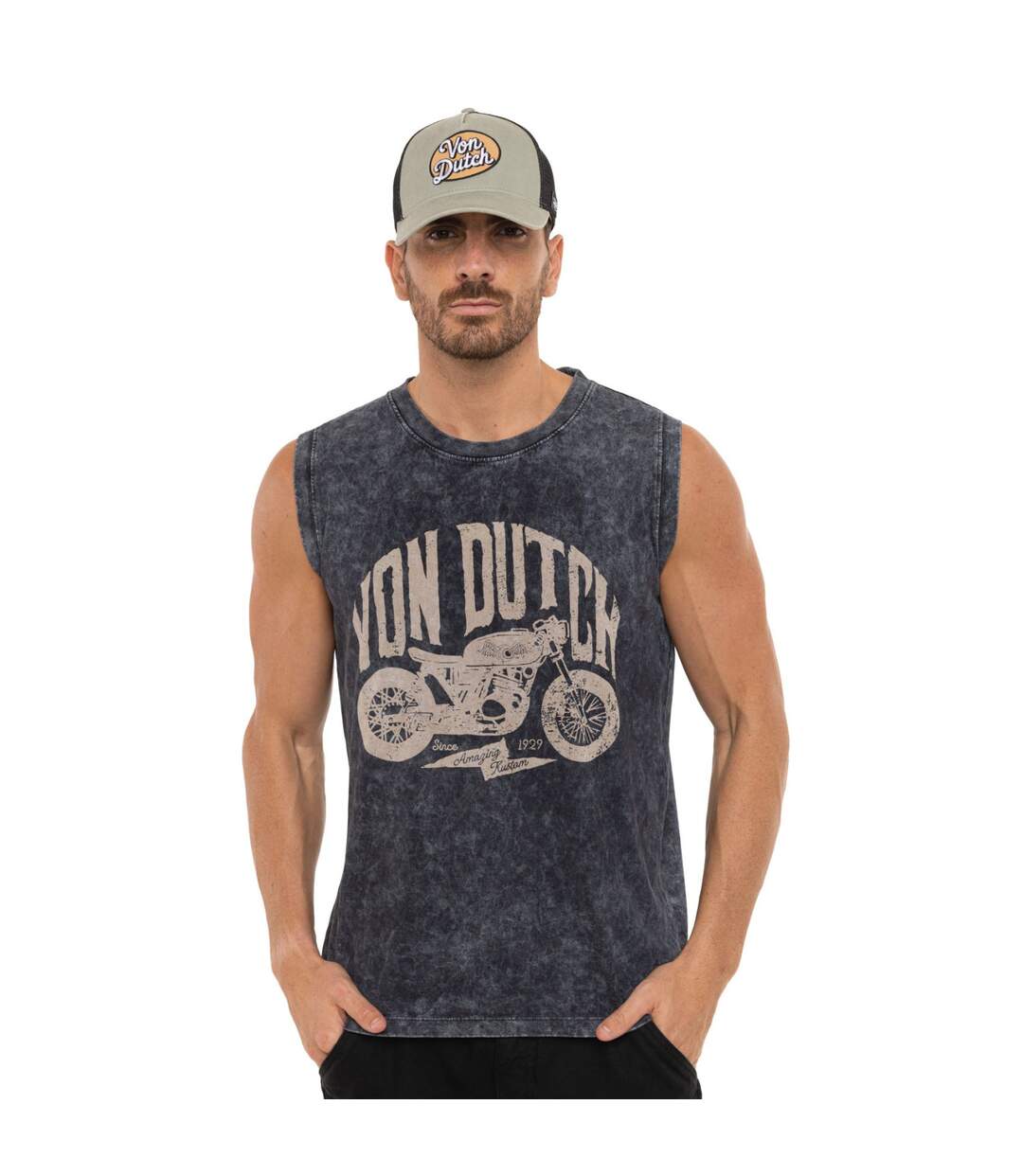 Débardeur homme col rond en jersey acid wash Moto Vondutch-1