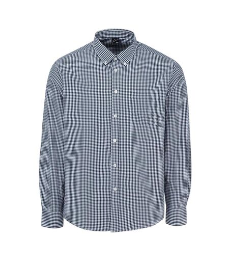 Mens Patterned Poplin Long-sleeved Shirt Navy Gingham Fabric