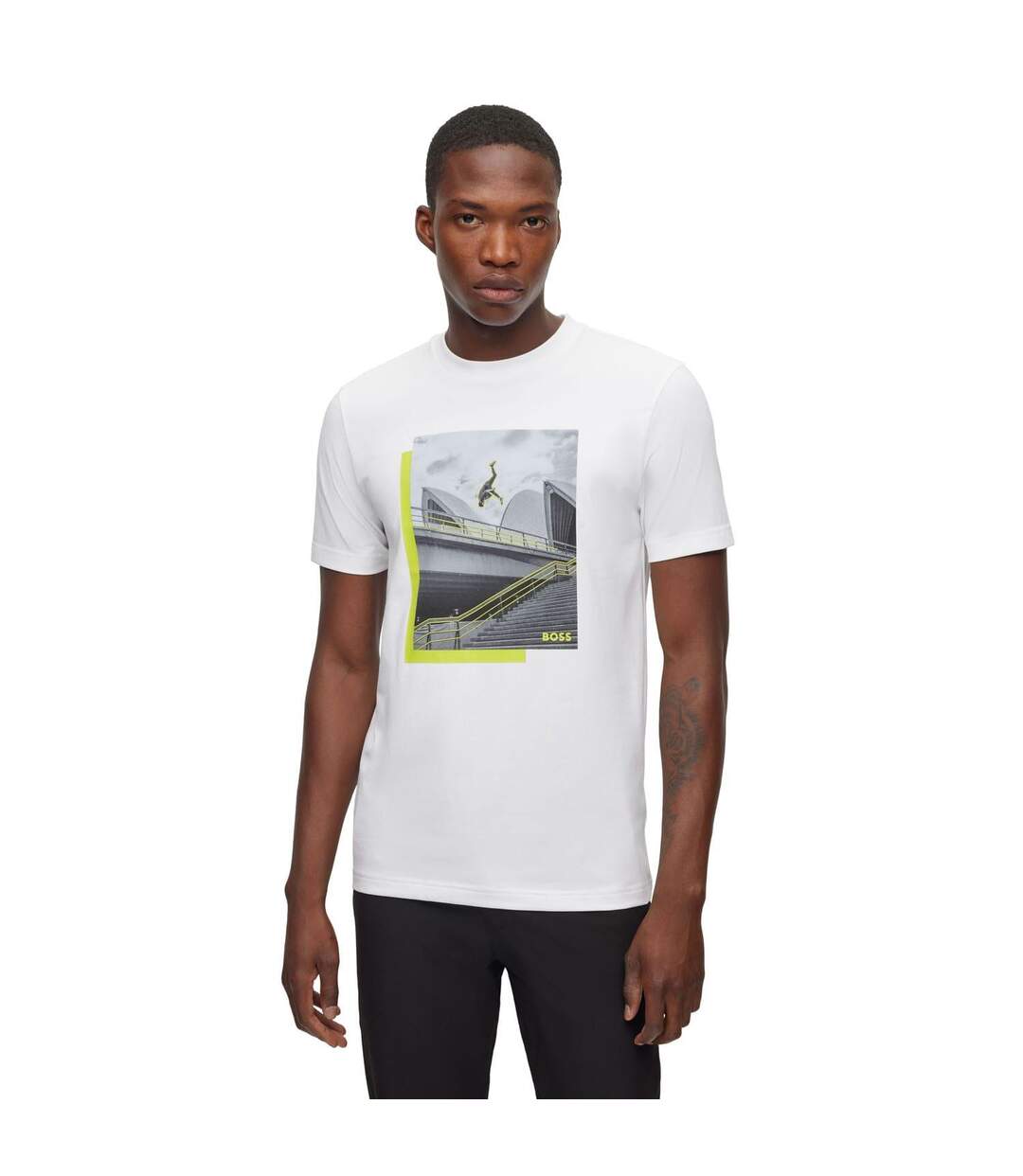 T-shirt Style Impression De Photo Homme Blanc Boss-1