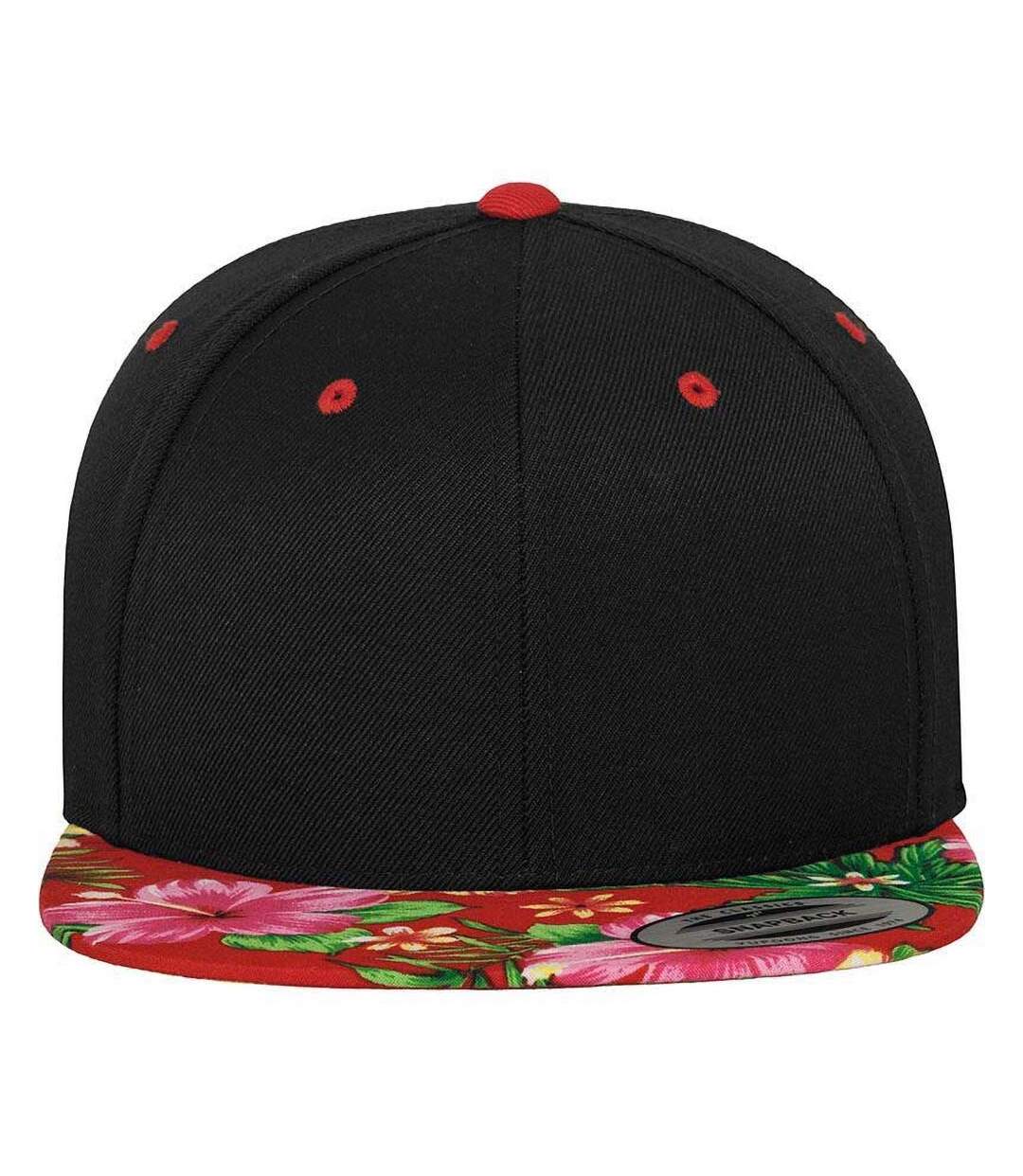 Mens fashion print premium snapback cap black/ floral red Yupoong