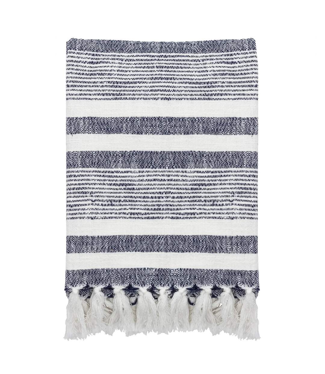 Neela fringed stripe throw 180cm x 130cm natural/navy Yard