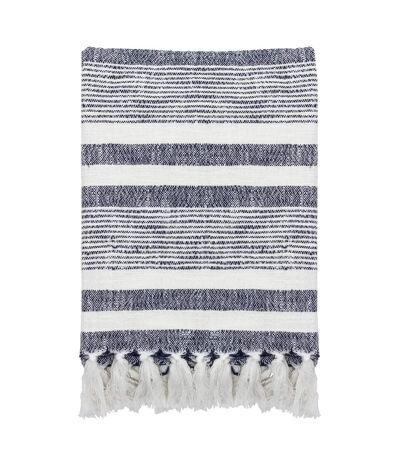 Neela fringed stripe throw 180cm x 130cm natural/navy Yard