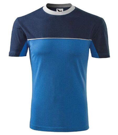 T-shirt fashion manches courtes bicolore - Unisexe - MF109 - bleu azur