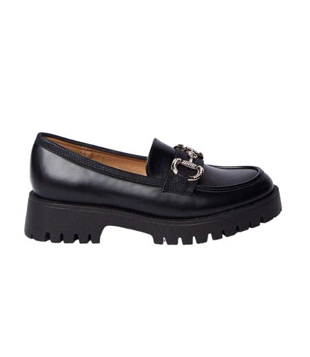 Womens/ladies nix diamante snaffle loafers black Faith