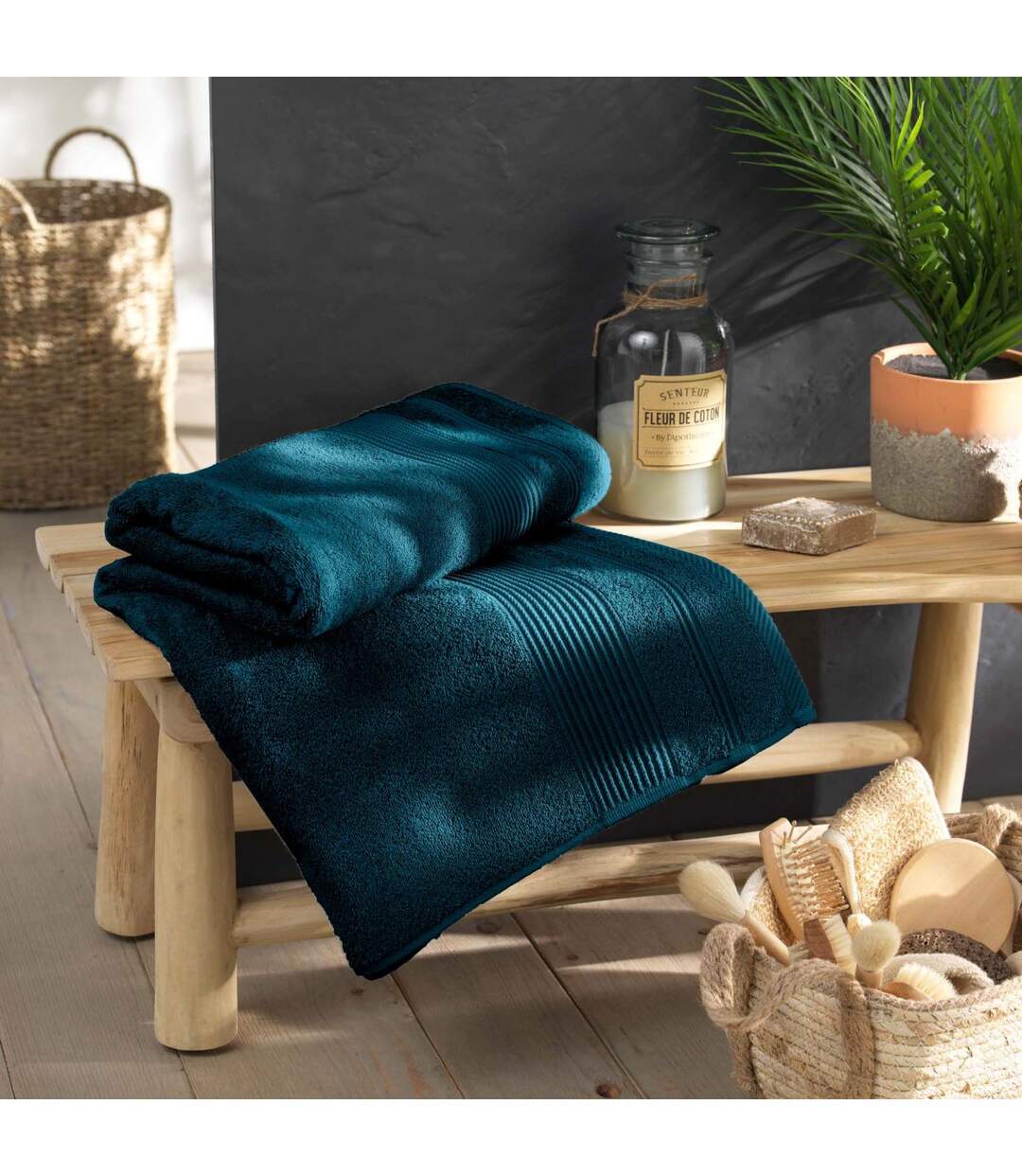 Drap de Bain Tendresse 90x150cm Bleu Indigo-4