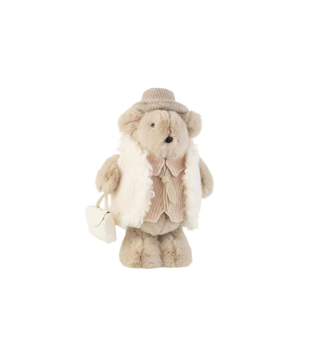 Statuette Déco Ours Sac à Main 38cm Beige-1