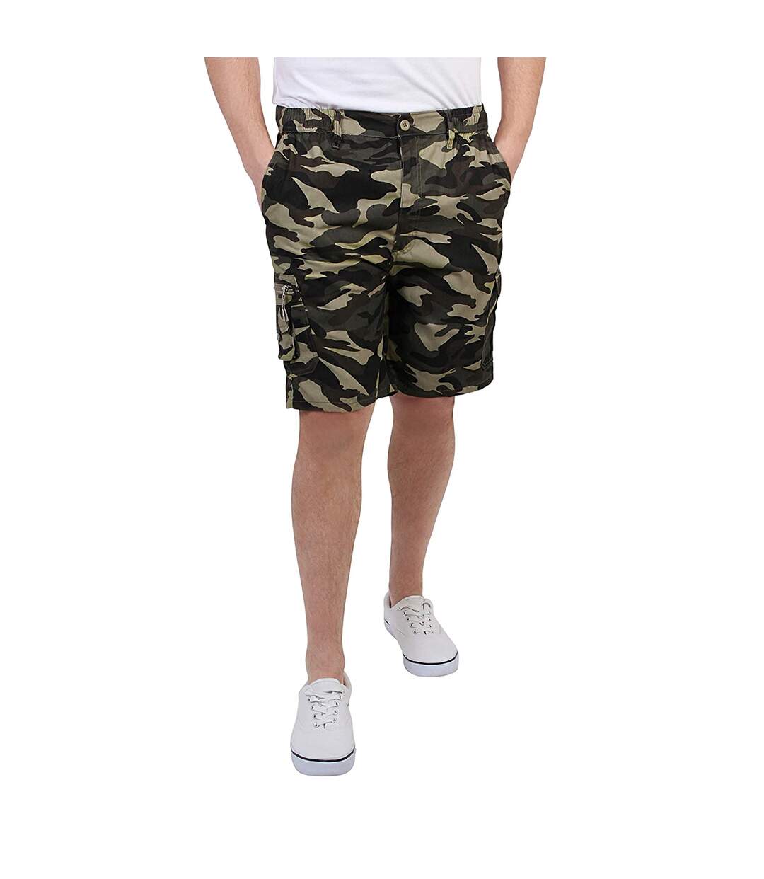 Krisp Mens Camo Print Cargo Shorts (Light Khaki)