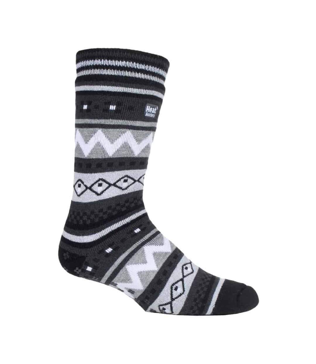 Mens Nordic Patterned Non Slip Thermal Slipper Socks with Grips-1
