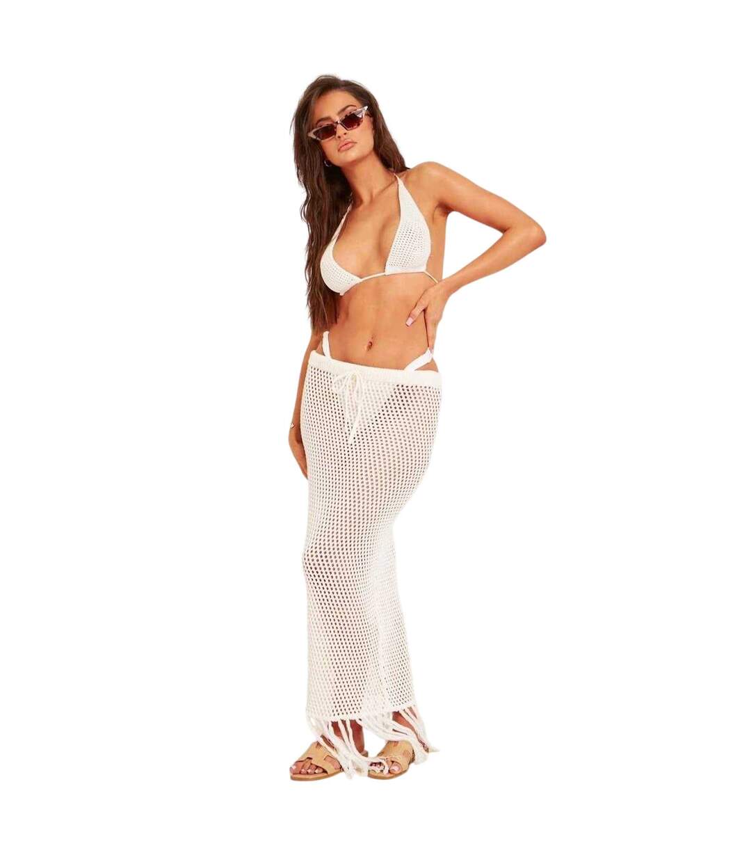 Jupe Longue Motif/style À Franges Femme Blanc Missy Empire-3