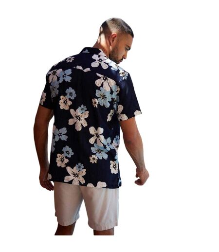 Chemise Manches Courtes Motif/style Floral Homme Noir Threadbare
