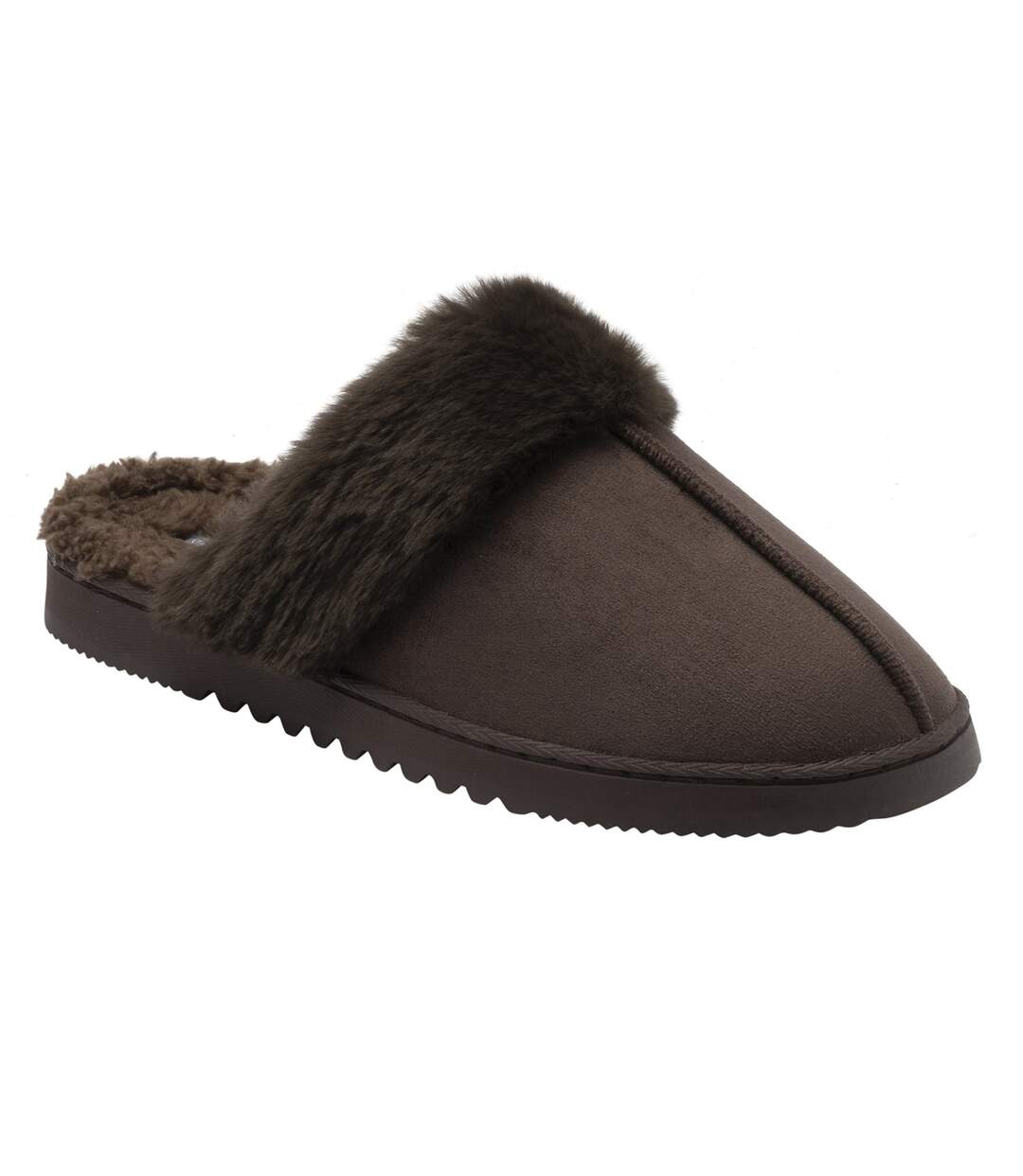 Ladies Faux Fur Trim Mule Slippers Brown Pink Tan Warm UK 3-8-4