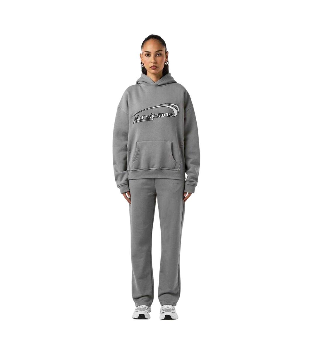 Womens/ladies Embroidered Logo Wide Leg Sweatpants Wolf Grey Sisters And Seekers-1