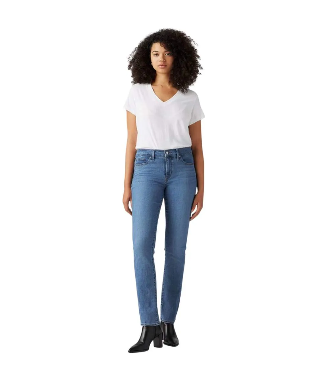 Womens/ladies High Rise Straight Leg Jeans Lapis Gem Levis-1
