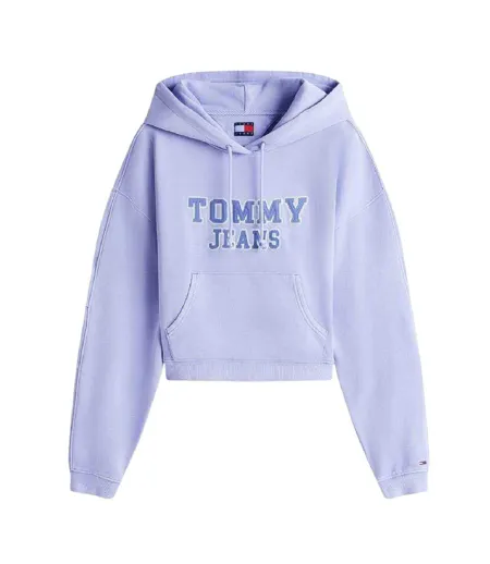 Sweat Court À Capuche Motif/style Universitaire Femme Rétro Bleu Tommy Jeans