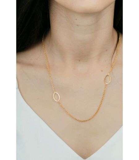 Two Hollow Oval Sideways Dainty Gold Plated Slim Choker Long Necklace