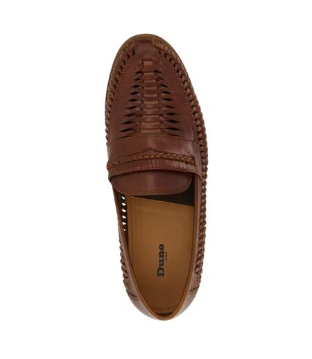 Mens Brickles Leather Flat Loafers Tan Dune London
