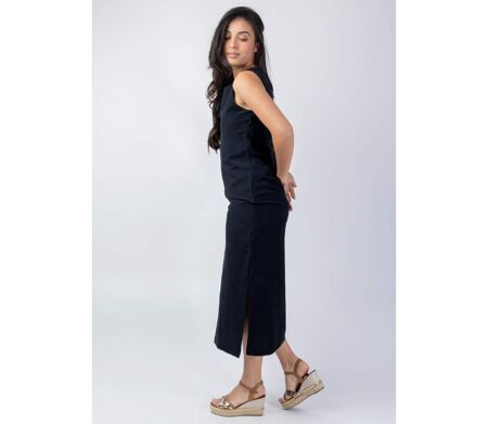 Robe longue coupe droite CHARLINE unie noire Coton Du Monde