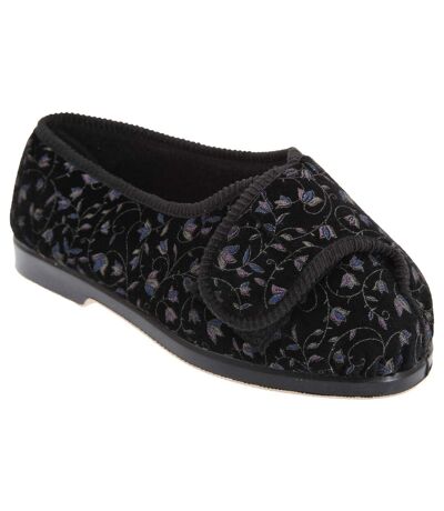 GBS Nola Extra Wide Fit Ladies Slipper / Womens Slippers (Black) - UTFS123