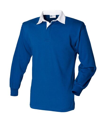 Polo de rugby a manches longues homme bleu roi / blanc Front Row