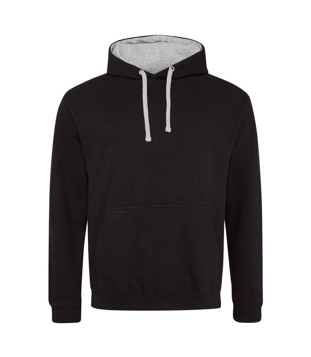 Sweat à capuche varsity adulte noir vif / gris chiné Awdis-1