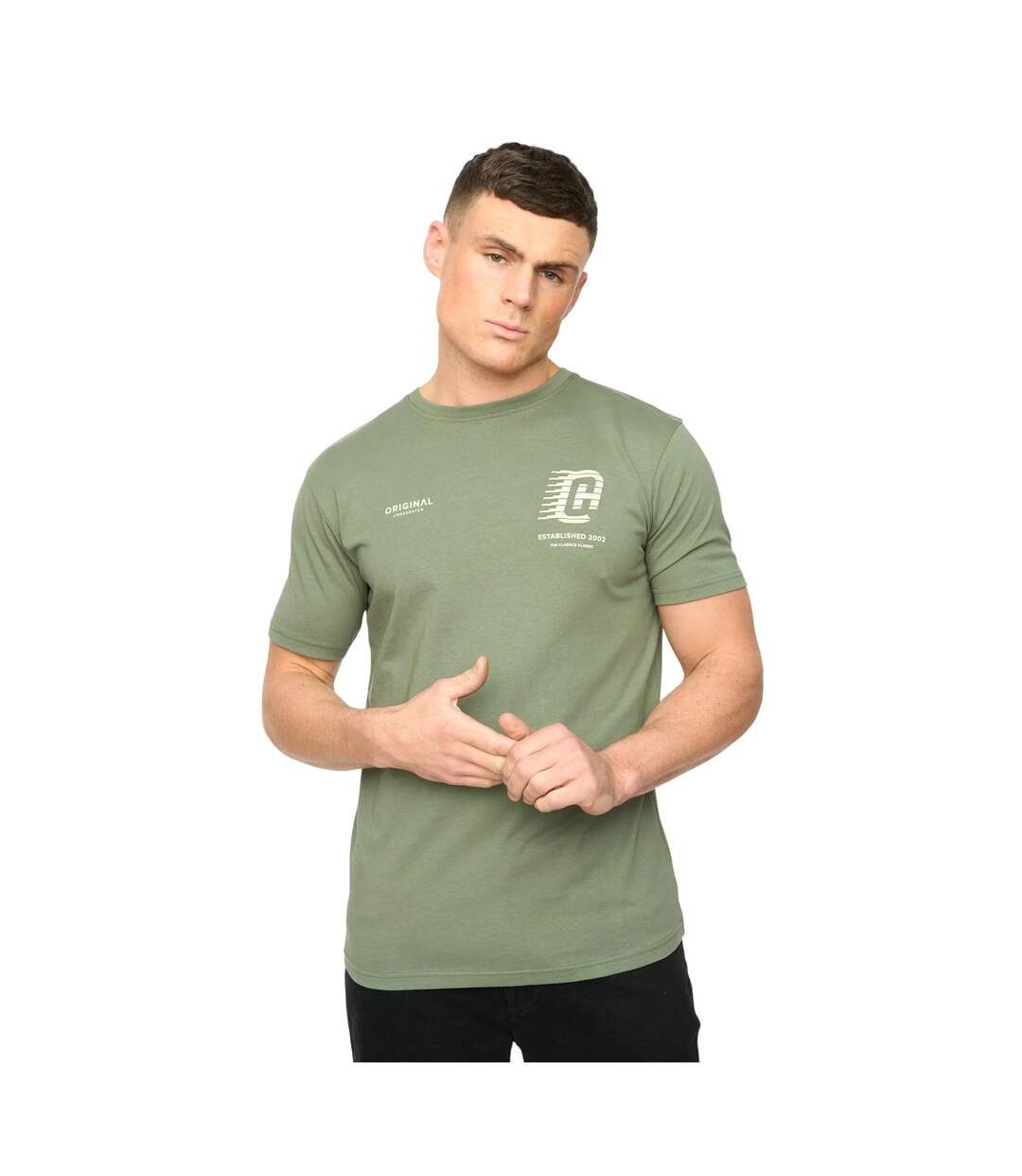 Mens Morville Cotton T-shirt Olive Crosshatch-2