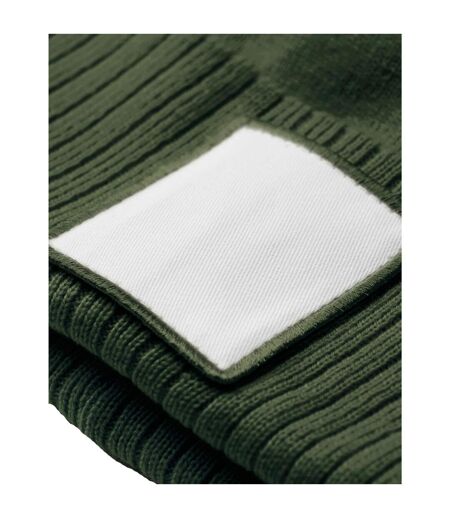 Bonnet Motif/style Pompon Vert Olive Blanc Beechfield