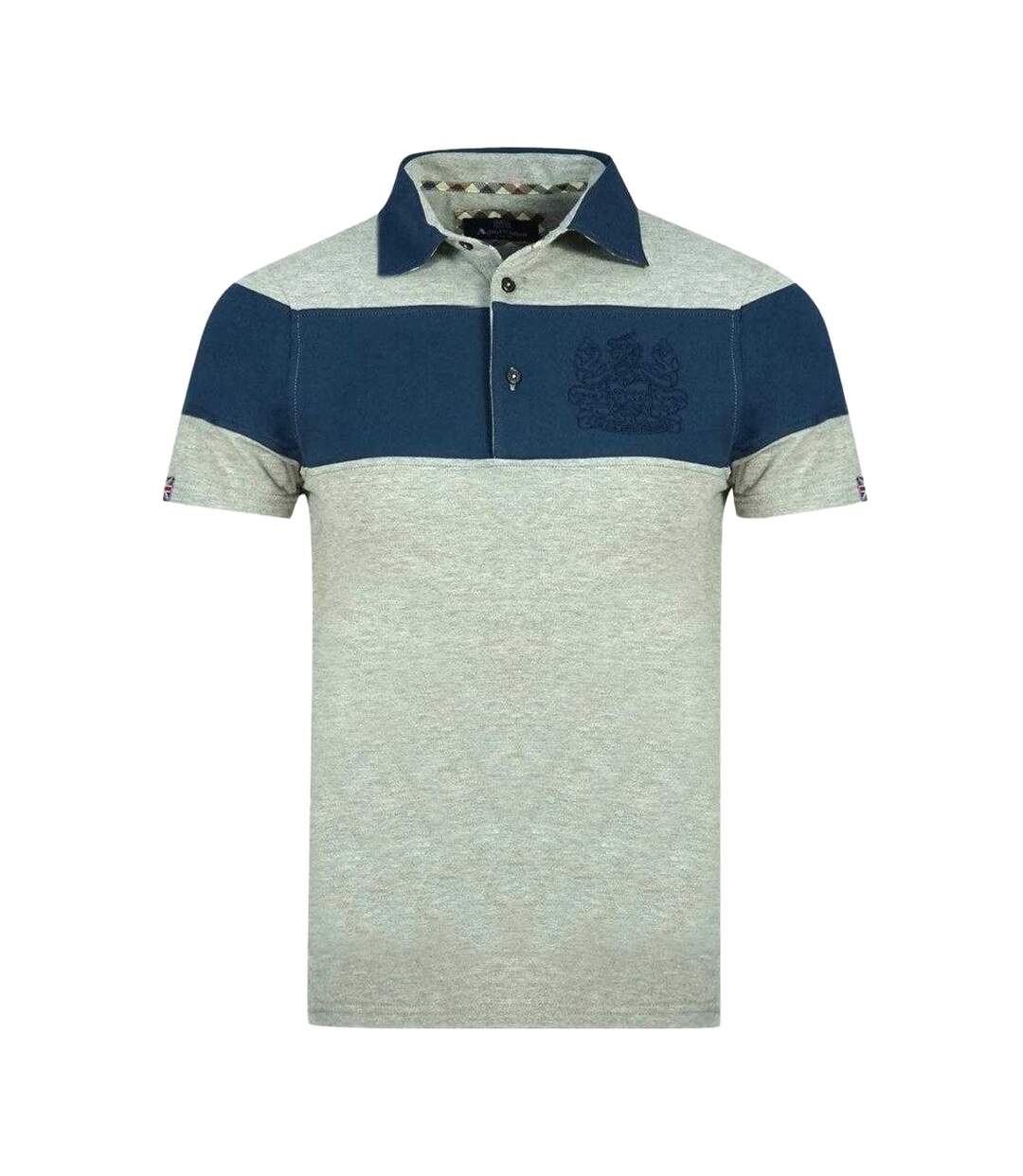 Mens Aldis Colour Block Logo Polo Shirt Grey Blue Aquascutum-1