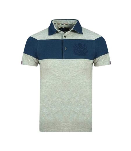 Mens Aldis Colour Block Logo Polo Shirt Grey Blue Aquascutum