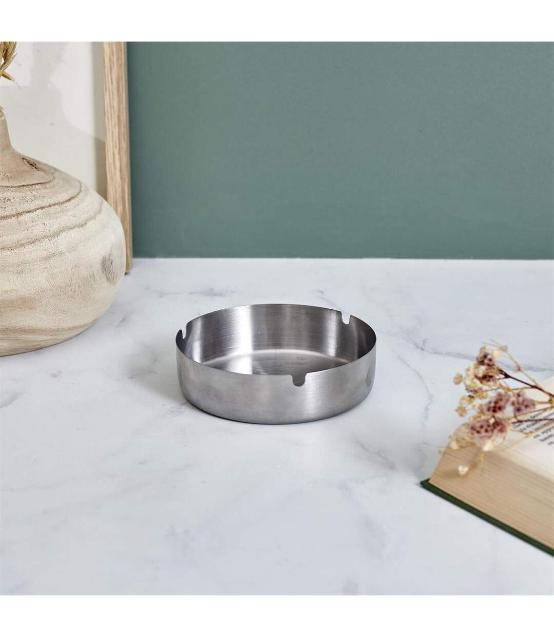 Cendrier Design Rond Métal 12cm Argent-3