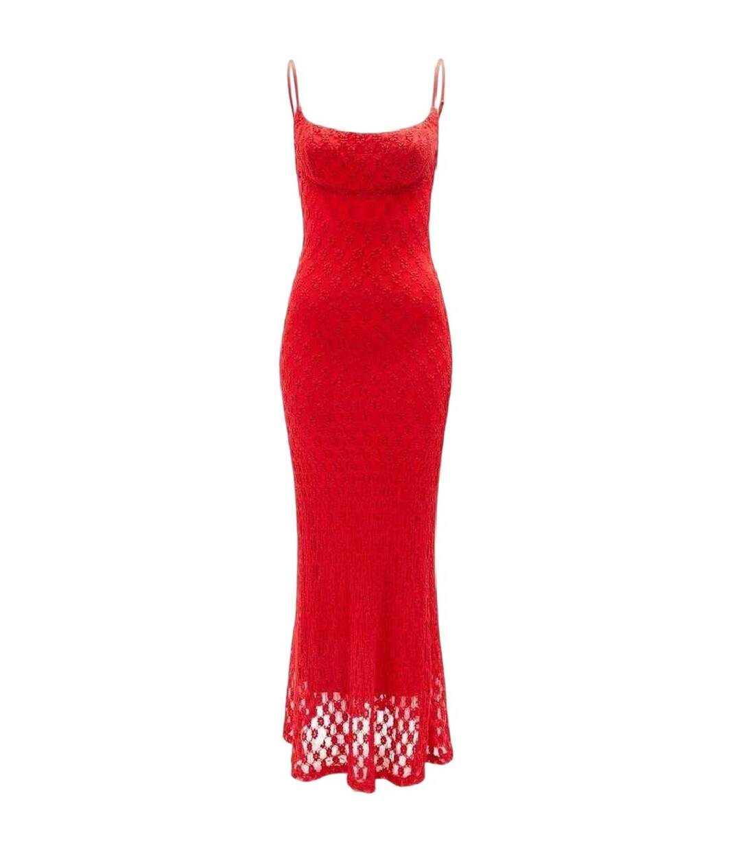 Robe Mi-longue Motif/style Maille Adoni Femme Rouge Feu Bardot-2