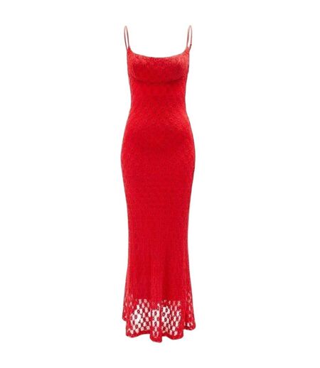 Robe Mi-longue Motif/style Maille Adoni Femme Rouge Feu Bardot