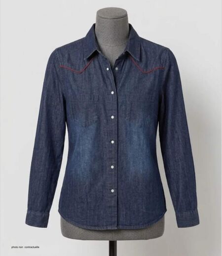 MAYFLOWER DIAMANT1B – Chemisier en jean bleu pour femme : le style western chic et authentique