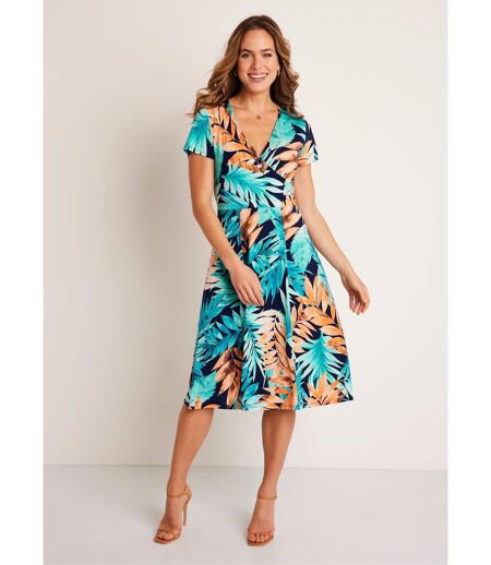 Robe courte cache-coeur motif végétal