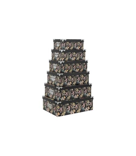 Lot de 6 Boîtes de Rangement Jungle 48cm Noir