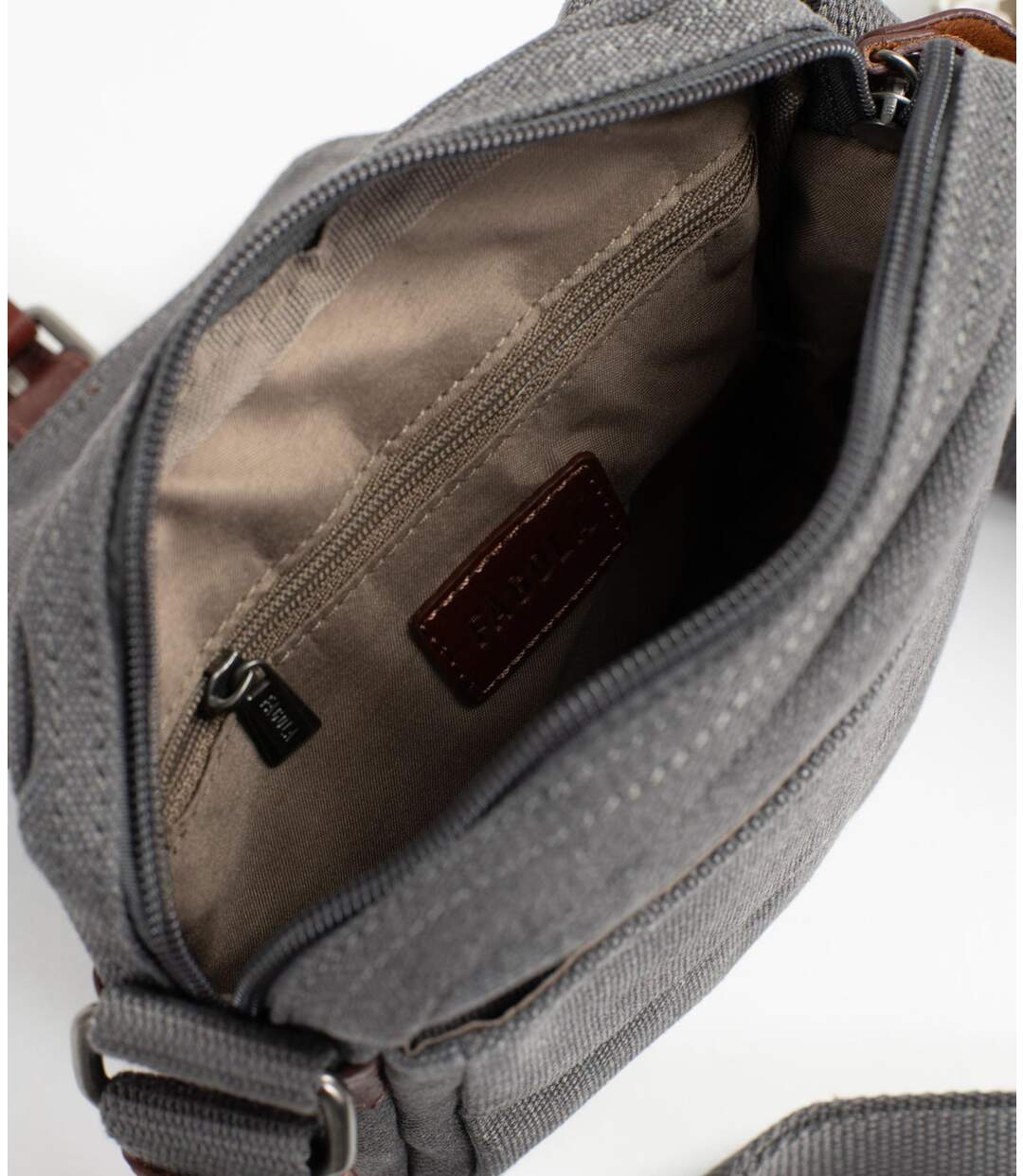 Sacoche bandoulière homme en toile et cuir gris - multi-poches, poignée et bandoulière réglable-4