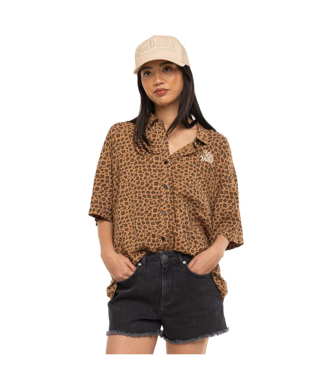 Chemise femme manches courtes fluide allover avec broderie Bestial Vondutch-1
