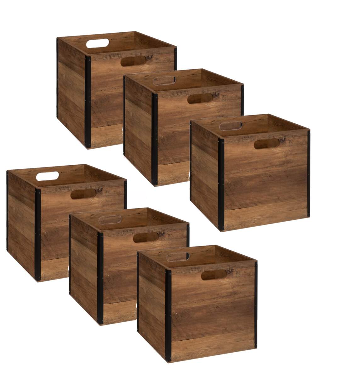 Lot de 6 Boîtes de rangement design en MDF effet bois - marron et noir-1