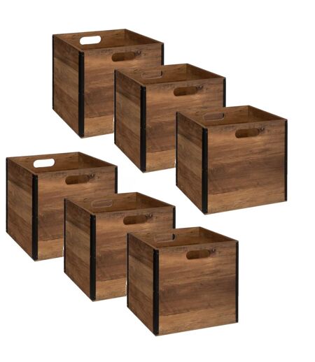 Lot de 6 Boîtes de rangement design en MDF effet bois - marron et noir