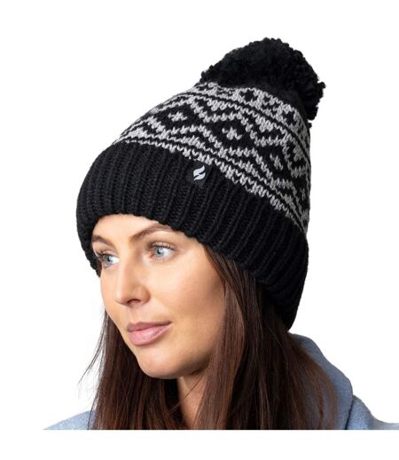 Cosy Patterned Bobble Hat for Women | Cable Knit Beanie with Fleece Lining