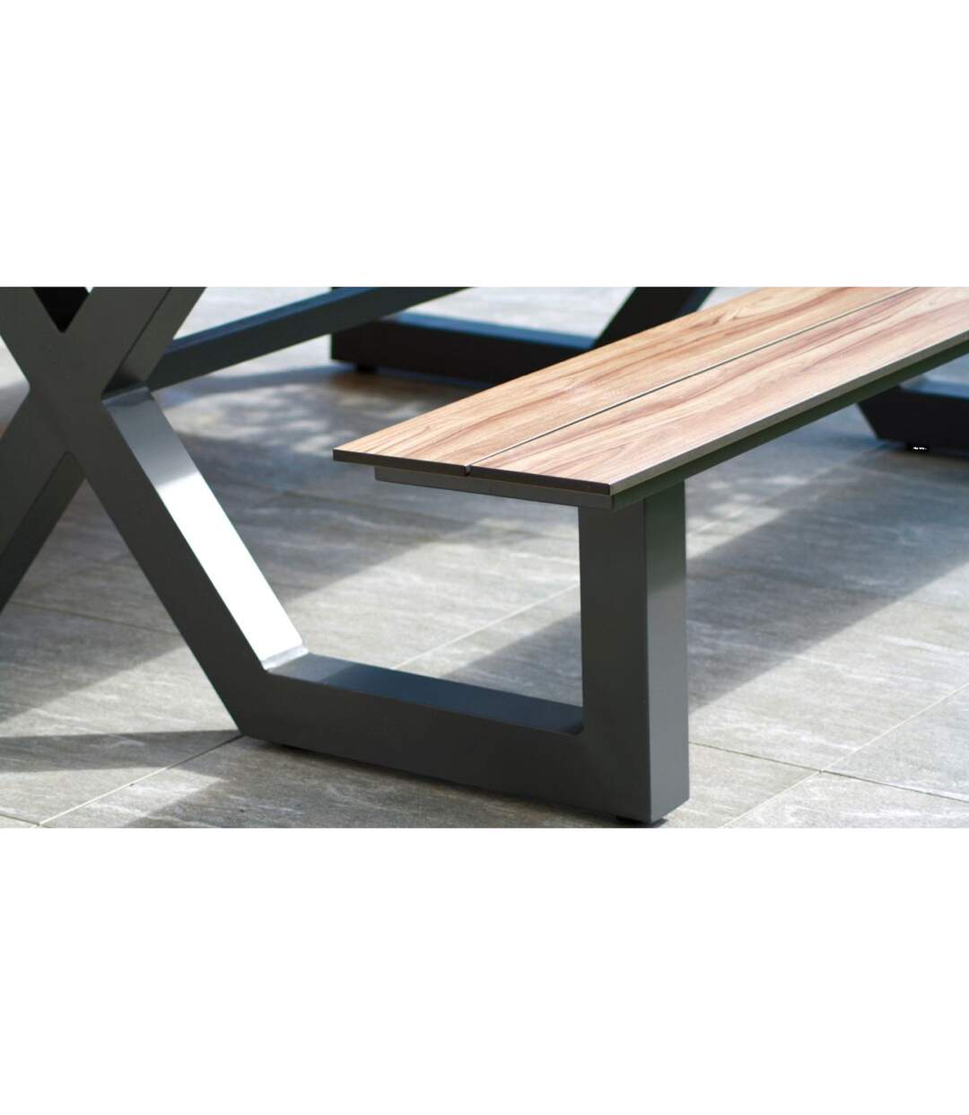 Table de Jardin & 2 Bancs Vancouver 150cm Gris Anthracite-4