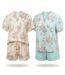OZABI Pack 2 Pyjamas Courts Femme, Imprimé Tropical Col V Mao Short Fluide-1