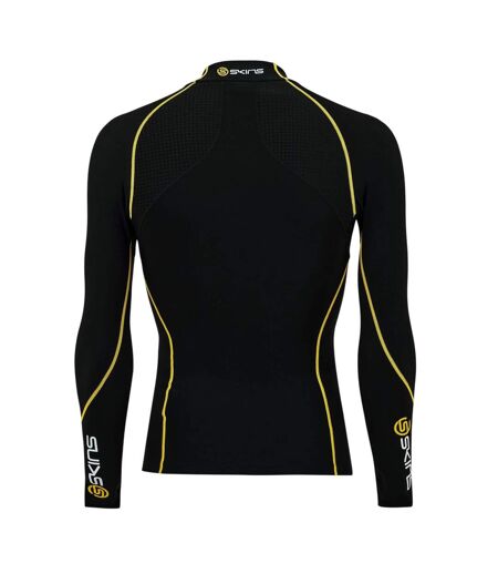 Mens A200 Contrast Line Fitted Long-sleeved Compression Shirt Black Skins