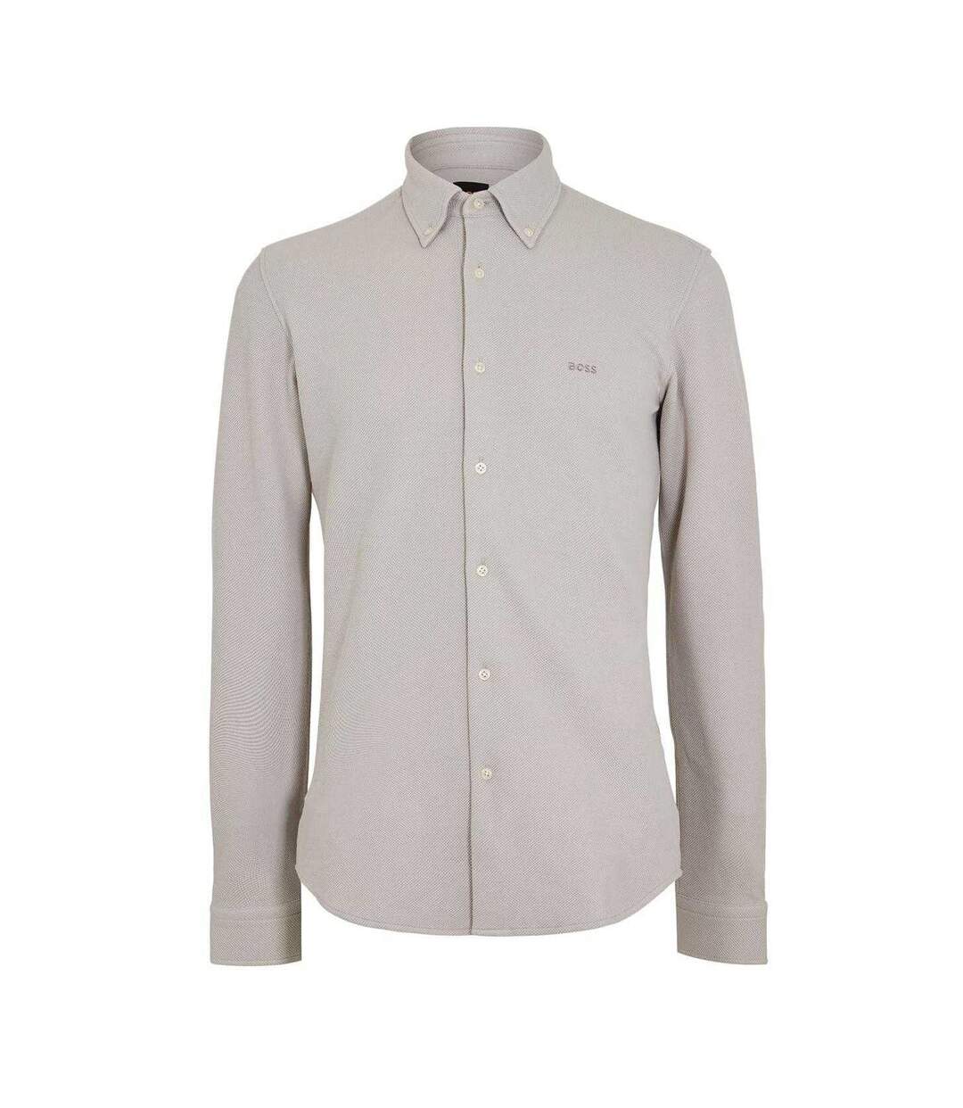 Mens Embroidered Logo Collared Shirt Grey Boss-1