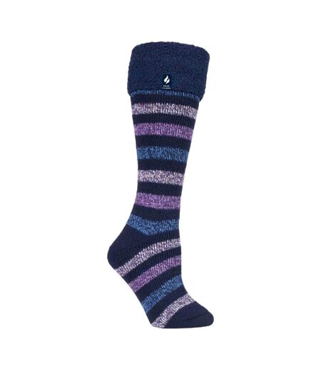 Ladies Multicoloured Striped Patterned Long Wellington Boot Thermal Socks