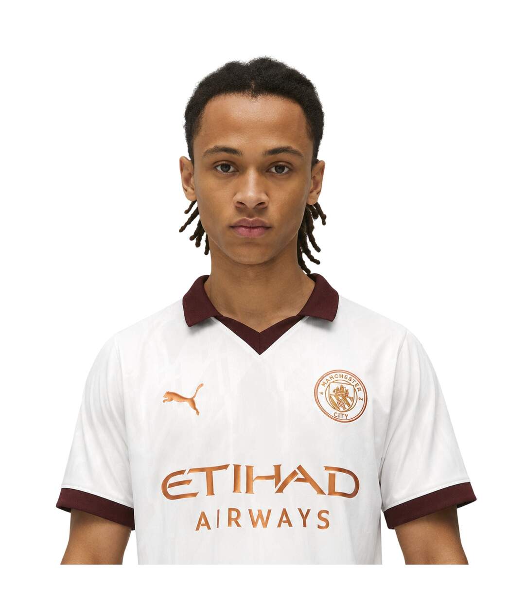 Mens Manchester City Fc Replica Football Shirt White Brown Puma-4