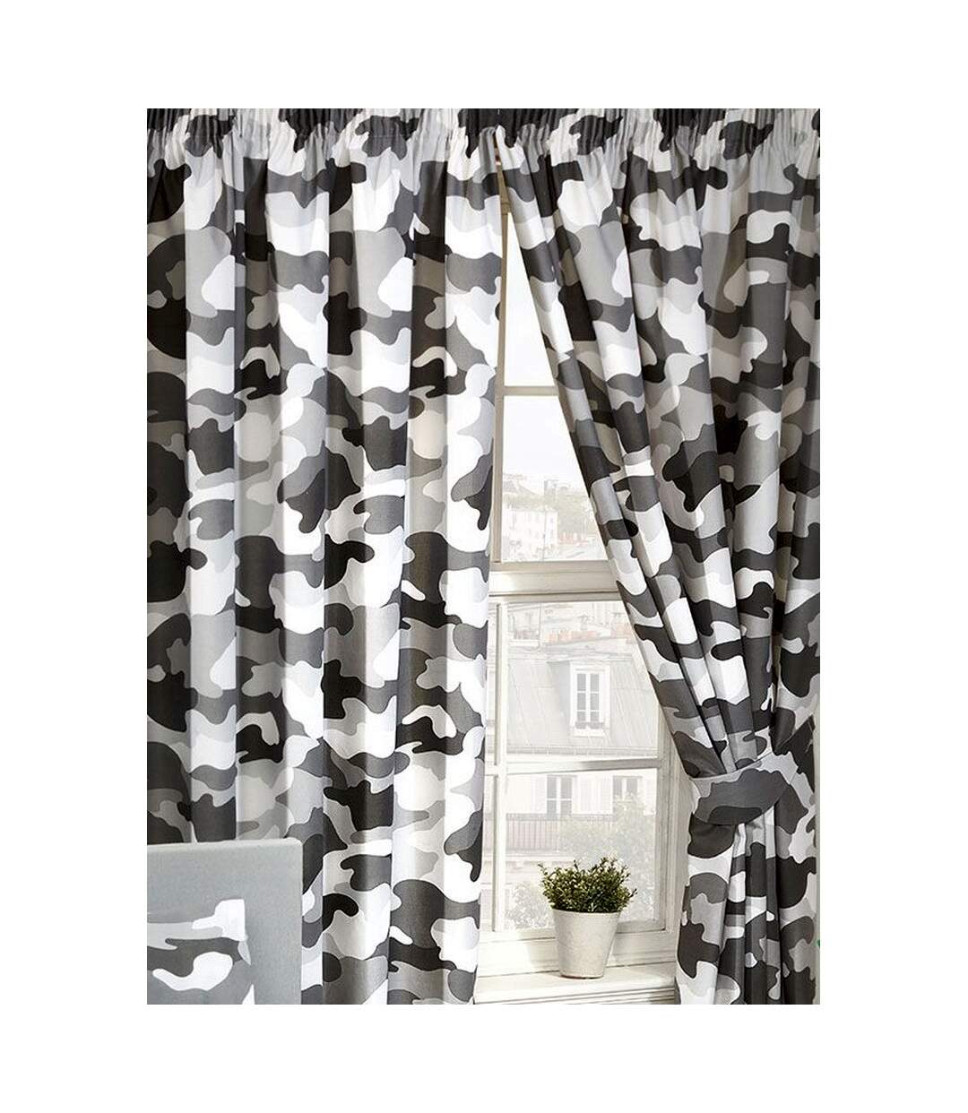 Pack of 2  Army camouflage curtains  54in x 66in grey/white Bedding & Beyond-2