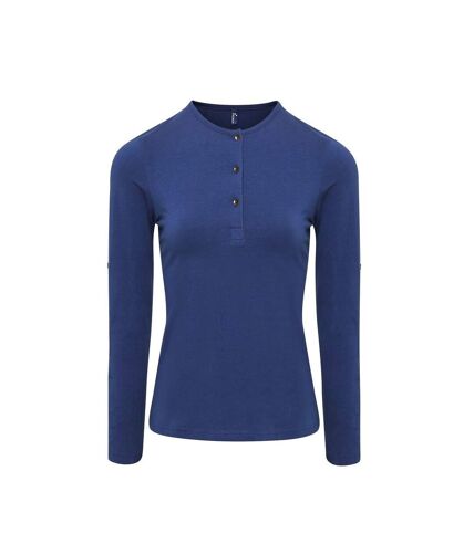 T-shirt henley manches retroussables - Femme - PR318 - bleu indigo